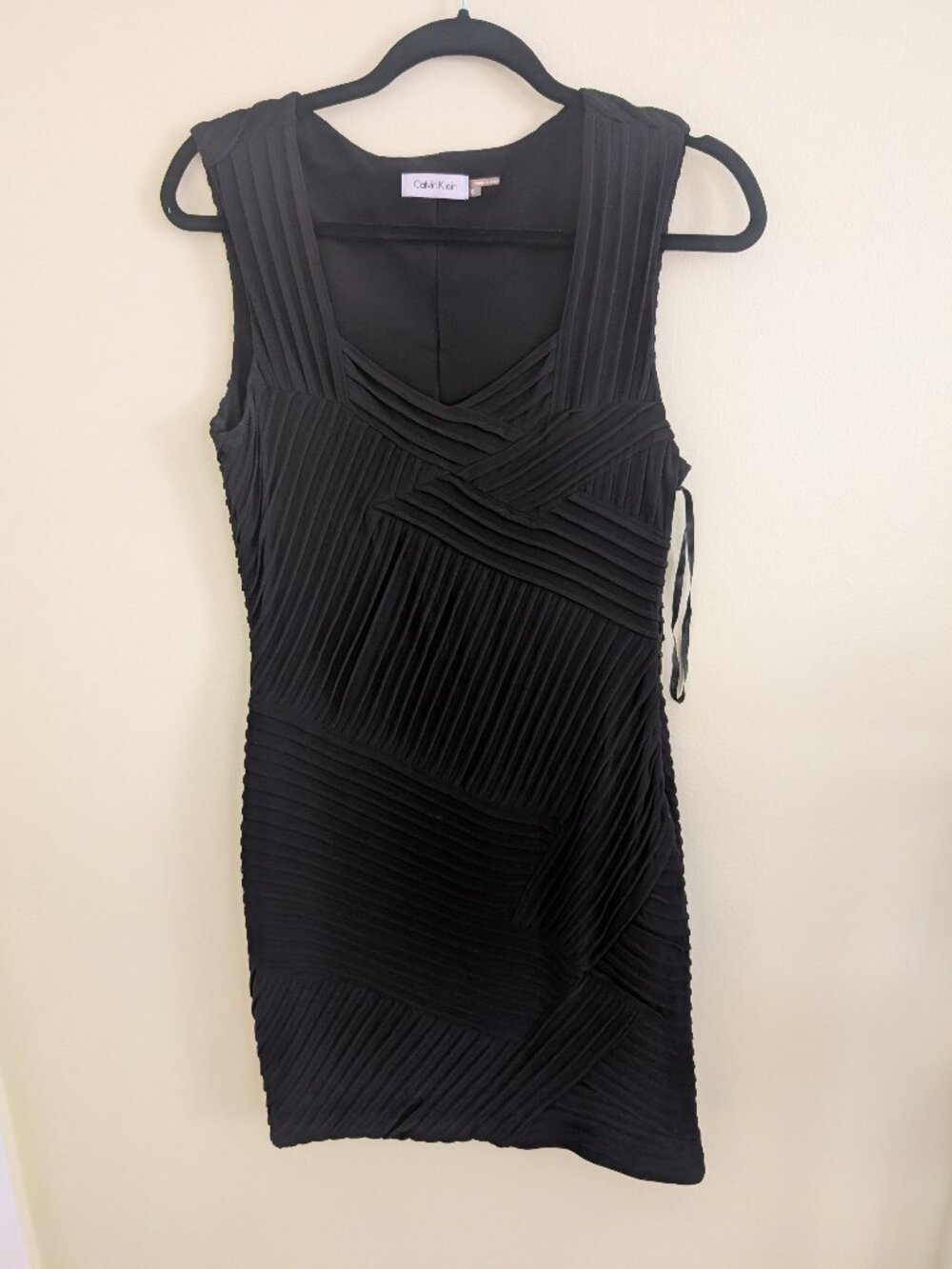 Calvin Klein Black Sleeveless Pintuck Pleated Dress